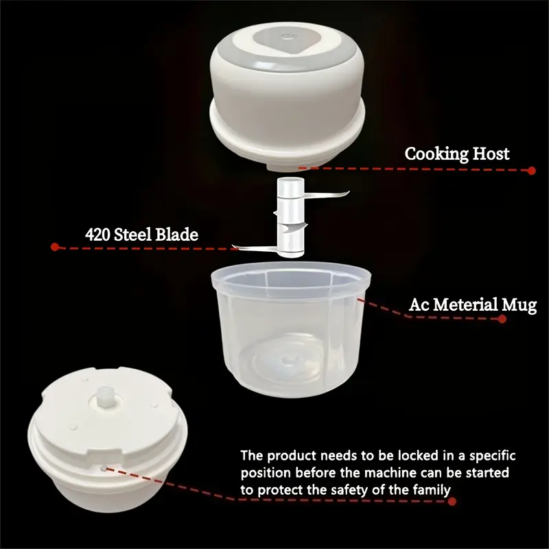 electric garlic chopper mini portable veggie chopper 250ml garlic grinder masher onion chopper blender to vegetable wireless food processor for ginger chili fruit meat etc Product details 2