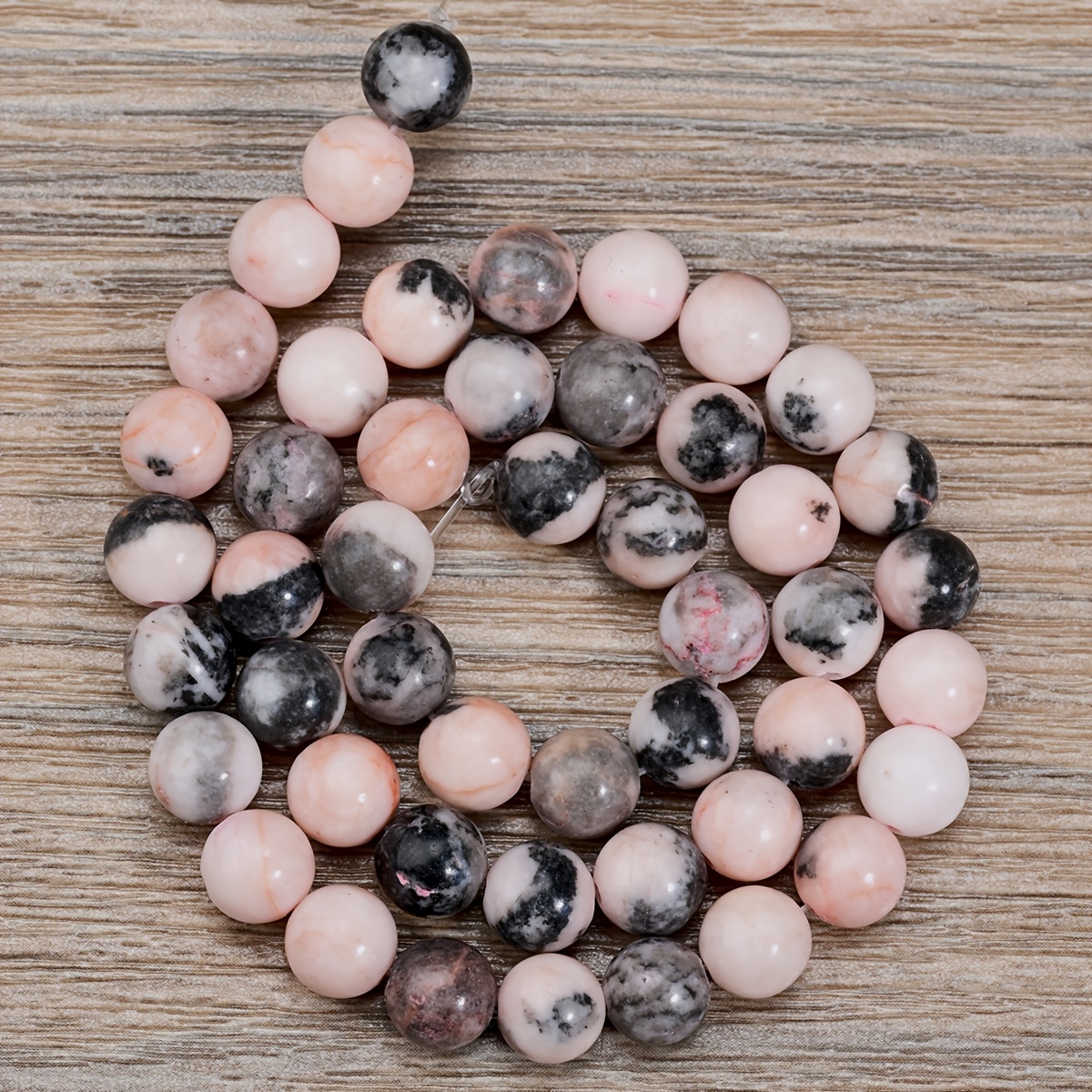 TEMU Perles en zèbre rose naturel 8 mm - Perles rondes naturelles pour la fabrication de bijoux, , bracelets, boucles d'oreilles, chevillières