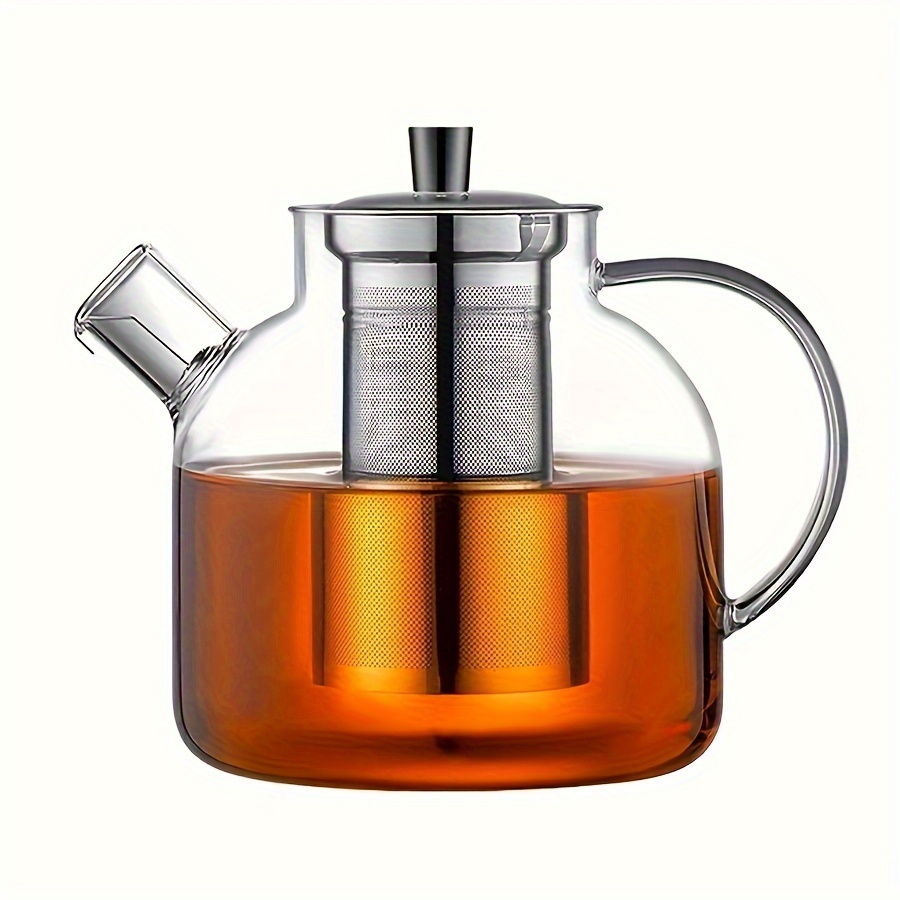 1set 1500ml(52oz) Glass Teapot With Removable Infuser, Stovetop Safe Large Tea Pot, Blooming And Loose Leaf Kettle For Women And Adult With Stainless Infuser