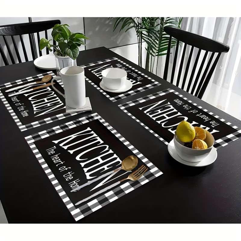 

4/6pcs And English Decoration Placemats, Printed Insulated Table Placemats 4- Set Of 6, 12×18 Table , Suitable For Dining