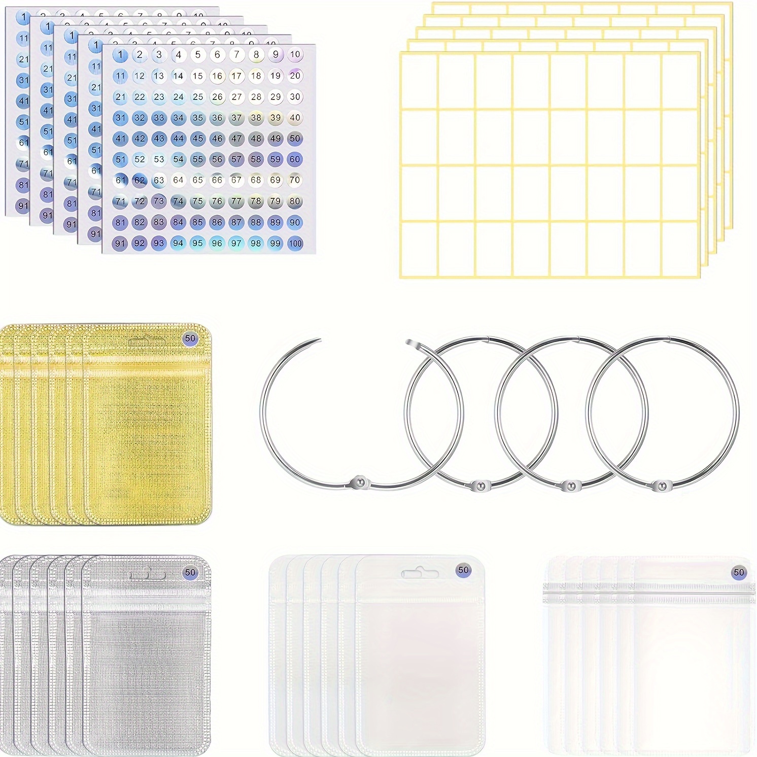 

200pcs Diamond Painting Art Bead Storage Bags, Clear Organizer Box Set With Split Rings And Self-adhesive Stickers, Diamond Art Accessories Pouches, Jewelry Making Gemstone Holder