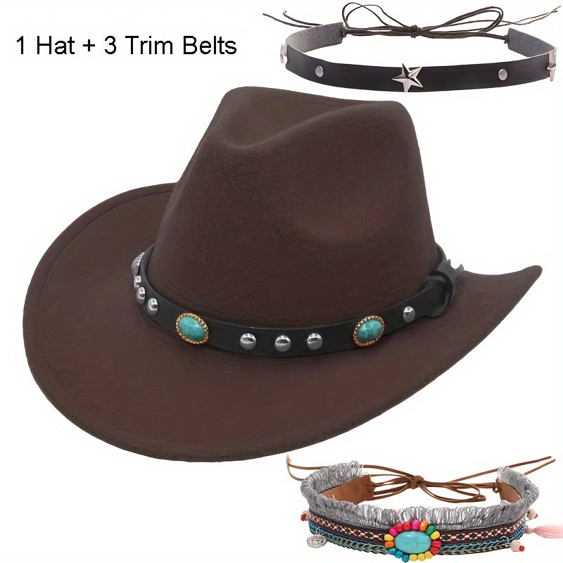 Classic Western Fedora Hat With Buckle Rivet Belt Trim, Edgy Rock  Cowboy/Cowgirl Hat For Men And Women, Unisex Jazz Hat For Autumn And Winter  Outdoor