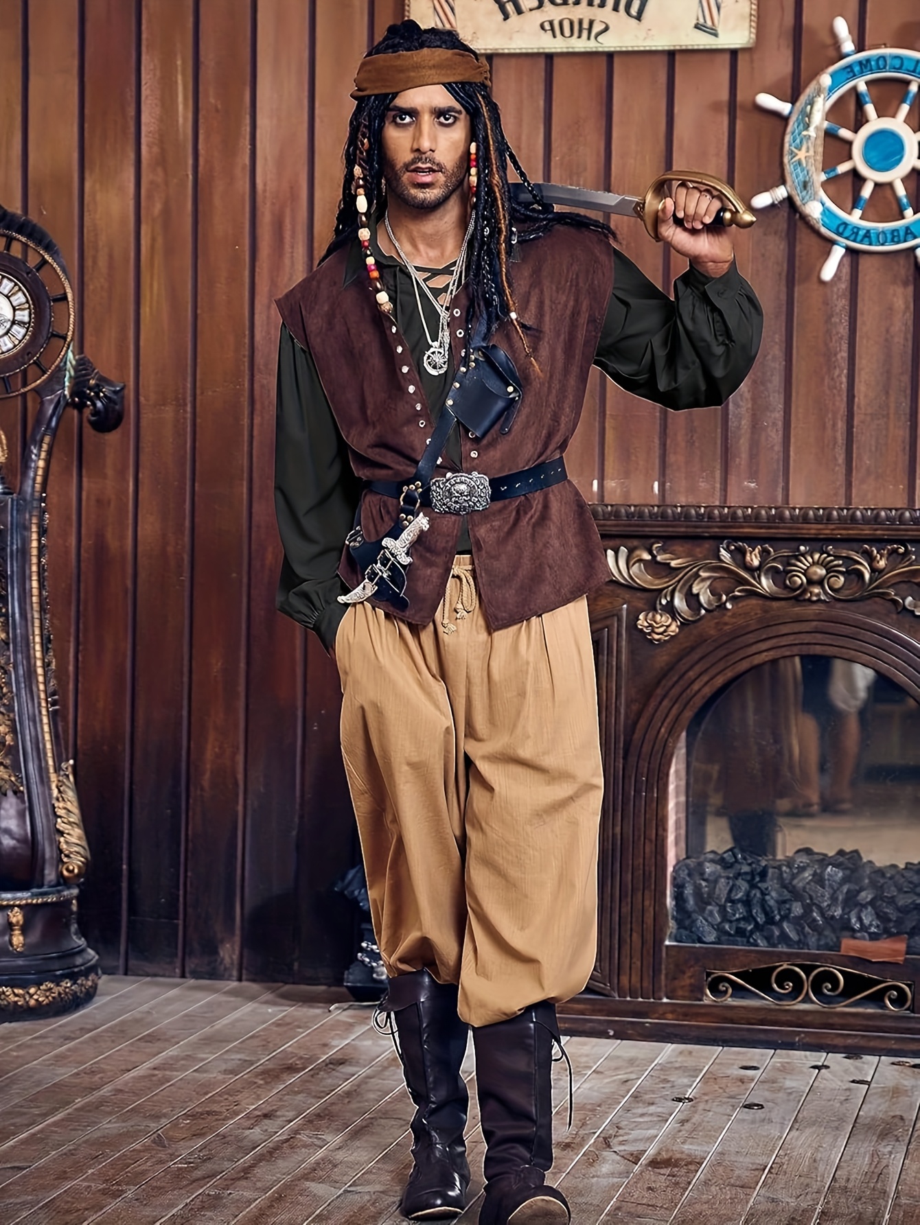 OBEEII Middeleeuws vest voor heren, gothic shirt, piraat, mouwloos, kostuum, renaissance, Viking, Viktorian, piraten, steampunk, cosplay, vest, tops, koffie, XL