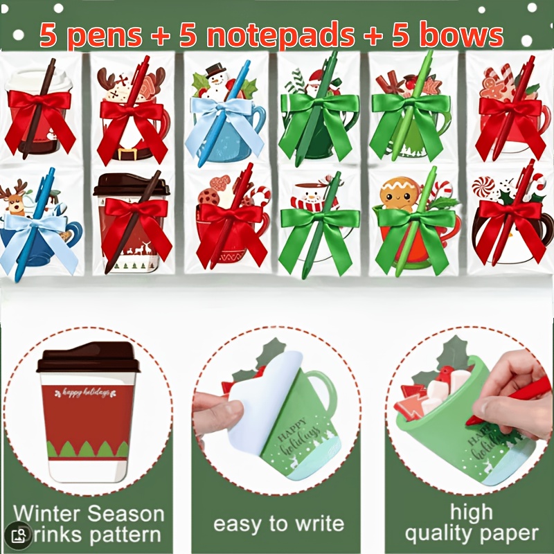TEMU Christmas Stationery Gift Set, A Gift Package Containing Multiple Items, 15pcs In Total, Including 5 Christmas Sticky Notes + 5 Christmas