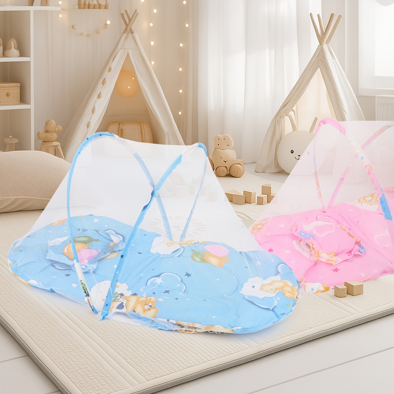 No-Installation Baby Foldable Mosquito Net, Portable Mosquito Net for Infants, Featuring a Soft, Breathable Cartoon Design