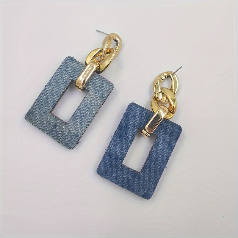 E-shop Retro Acryl Denim Geometrische Quadratische Hängeohrringe mit Pailletten und Glitzer Schmuck