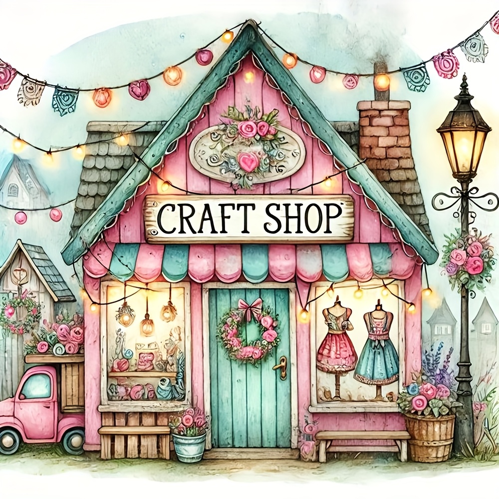 TEMU 1 Set - Handicraft Shop Theme Cross Stitch Painting Kit, Diy Sewing Supplies, 11ct Cross Stitch Decorative Craft, Creative Handmade, Exquisite