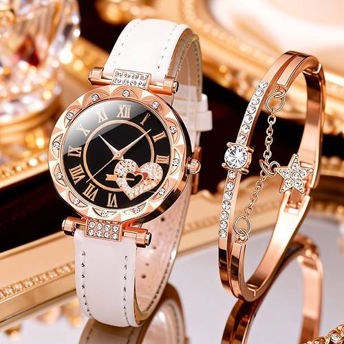 2-teiliges Set: Minimalistische Analog-Quarzuhr für Damen, inklusive 1 Uhr + 1 Stern-Charm-Armband. Ein stilvolles Damenuhren-Set, geeignet für alle Frauen