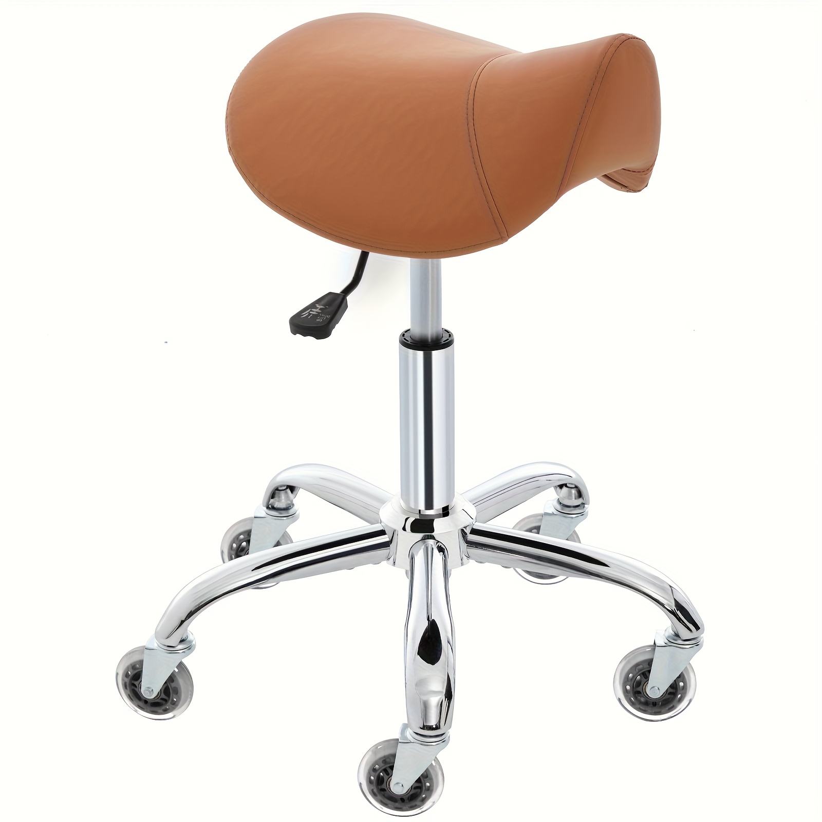 Swivel Adjustable PU Leather Chair - Ergonomic Saddle Stool with Wheels | for Drafting, Office, Clinic, Beauty & Tattoo - Metal Frame, Polished Finish, Memory Foam