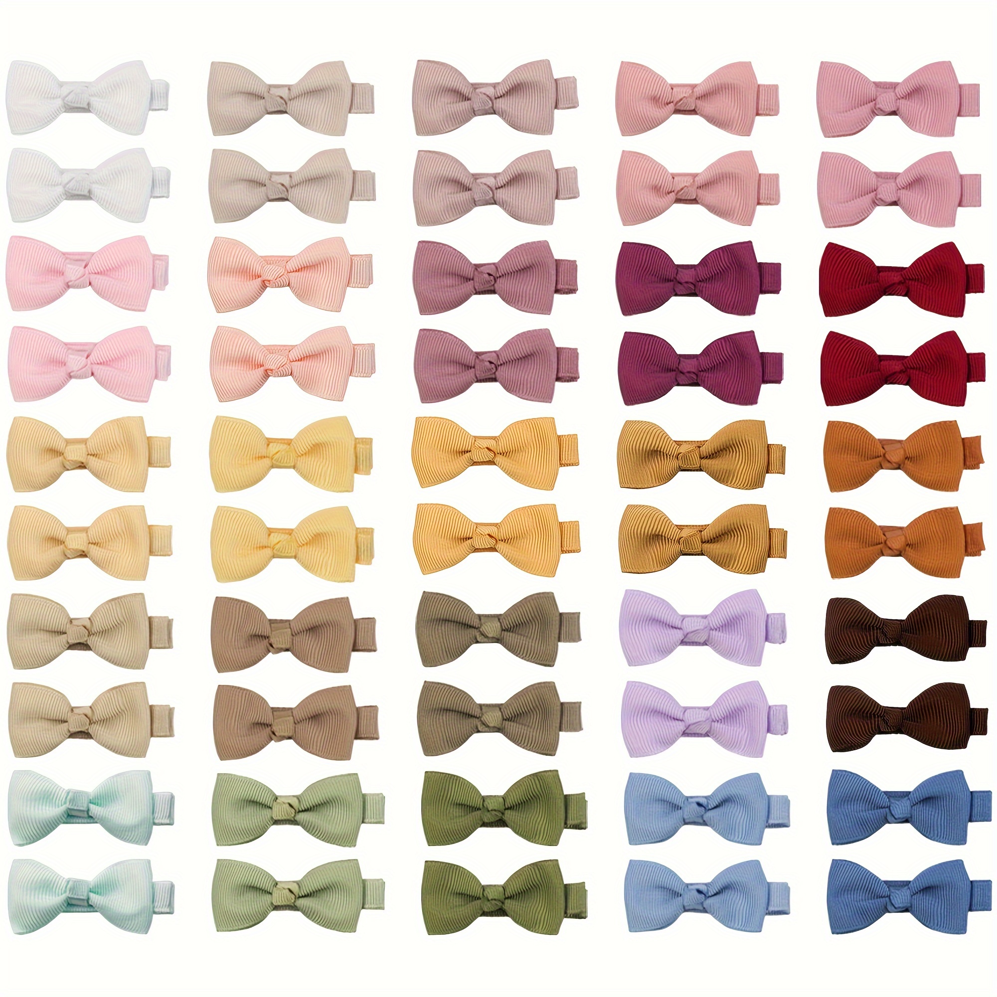 

50pcs Cute Bow Hair Clips For Girls - 2" Ribbon Bows, Solid Color, Christmas & Casual Attire, Joyo