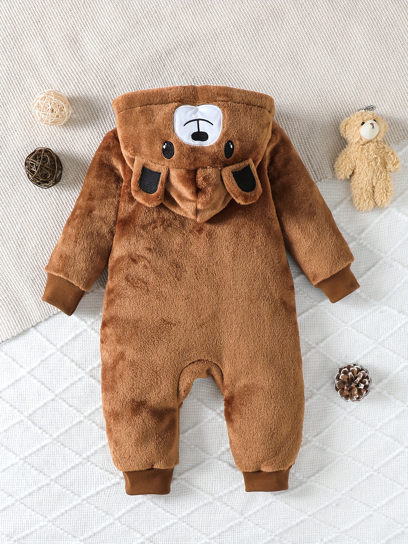 1pc baby boys bear onesie winter sleeping outfit full zipper