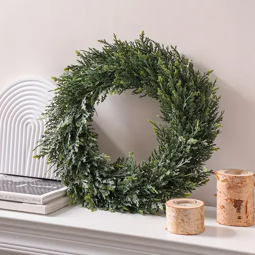 1pc artificial cedar and lavender wreath with pine cones red berries and ribbon accents green fir wreath for home office wedding holiday and party decor christmas valentines day easter and spring celebrations wreaths for front door