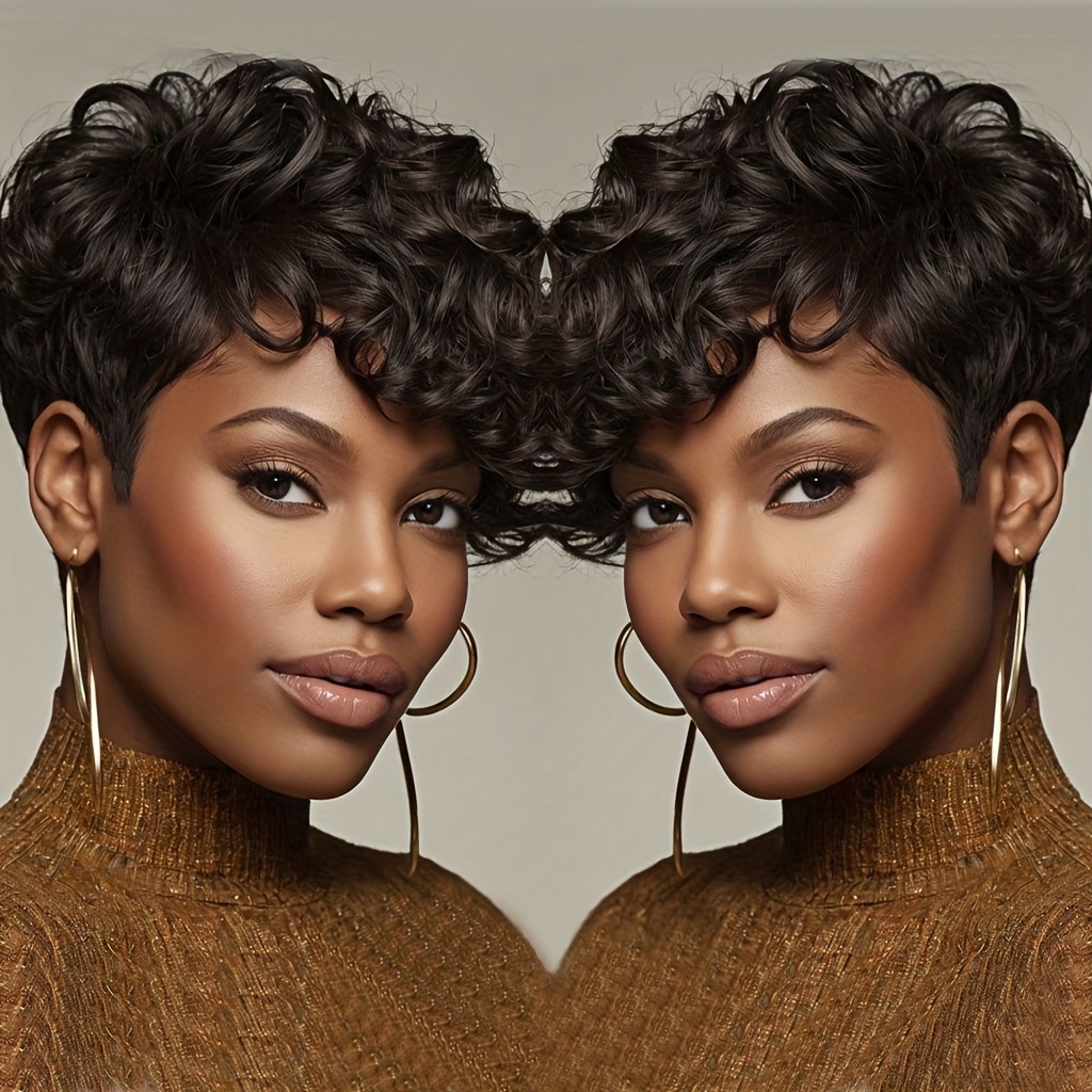 TEMU Nicelatus Elegant Short Curly Wig With Bangs For Women - 100% High-temperature Synthetic Hair, 120% Density, Natural Look For Halloween, Christmas, And Music Festivals, Hair Wig, Nicelatus