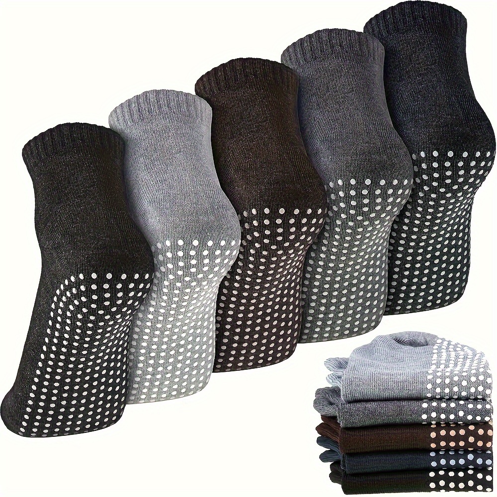 

5 Pairs Unisex Anti-slip Grip Yoga Pilates Barre Home Workout Non-skid Polyester Spandex Socks With Silicone Traction For All Seasons - Hand Wash Only