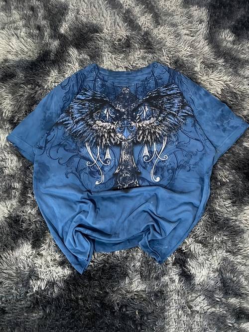 dark gothic wings cross t shirt distressed print t shirt niche and unique