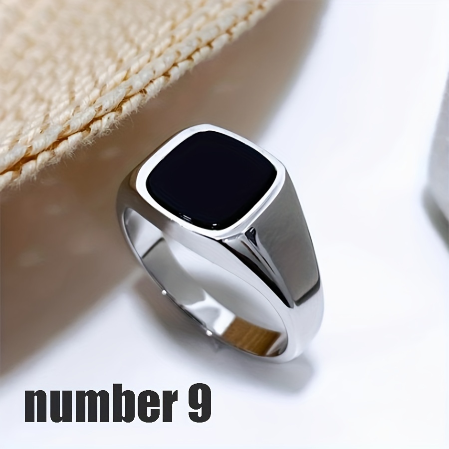 TEMU A Single Piece Of Stylish Women's Ring Featuring A Easy Design With A Black Synthetic Gemstone. This Trendy Silvery Ring Has Artificial Gemstone