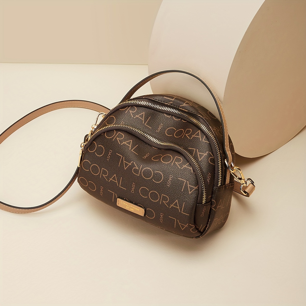 

Retro Printed Crossbody Bag With Zipper, Portable Shoulder Bag For Women