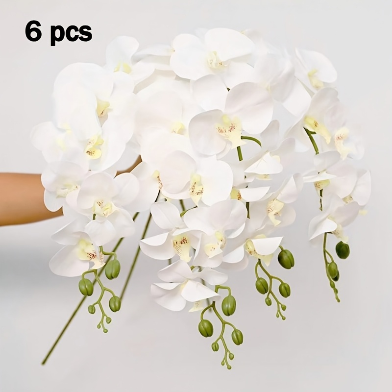 6pcs Lifelike Artificial Orchid Flowers - Realistic Orchid Stems For Home & Wedding Decor, Perfect Gift For Valentine's Day, Mother's Day, Christmas & New Year