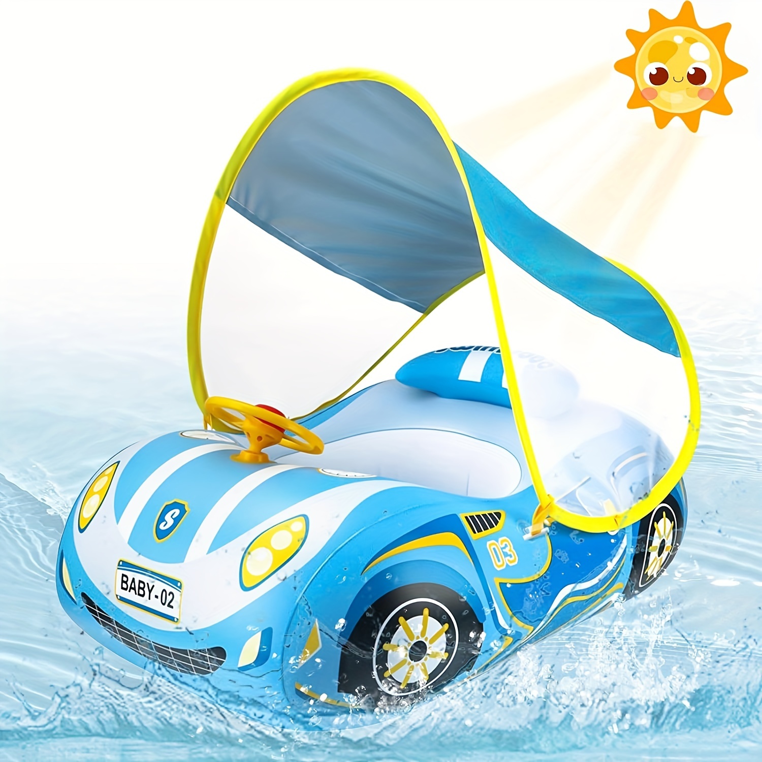 

Baby Pool Float With Canopy Upf50+ Sun Protection & Toy Play Steering Wheel Baby Swimming Float With Patch Kit For Babies Aged 3-36 Months Swim Float (blue)