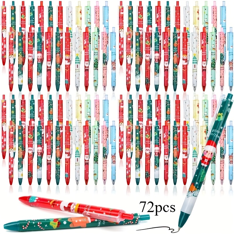 Image of Random 72pcs Christmas Ballpoint Pen Cute Christmas Gel Ink Pens Retractable Xmas Holiday Pens Bulk For Xmas Teacher School Supplies Students Gift Rewards Adults Coworkers Office Party Supplies