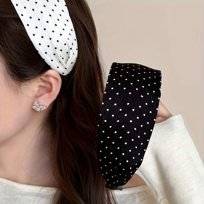 1pc elegant retro polka dot headband women black white wide 