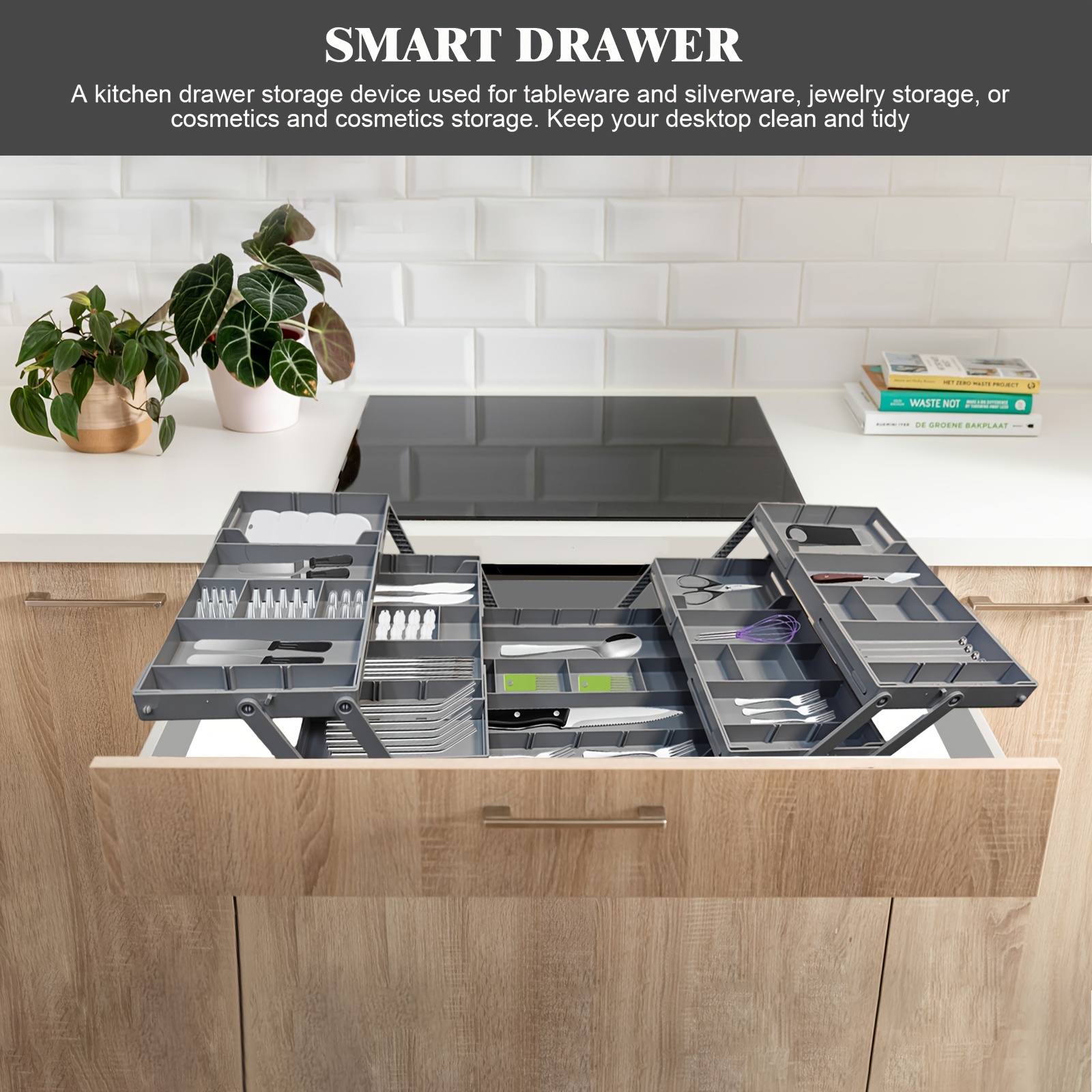 

Viekey Foldable Drawer Organizer: Expandable Kitchen Storage, Abs Material, 4 Sizes Available, Perfect For Flatware And Utensils