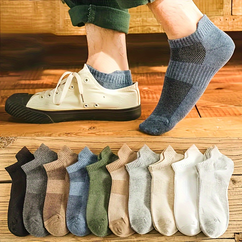 

5/10pcs Men's Breathable No-show Socks - Odor-resistant, Moisture-wicking, Summer Thin Ankle Socks For Sports & Casual Wear