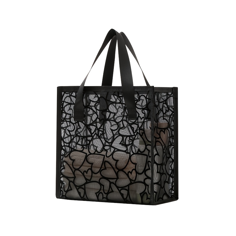 TEMU Large Mesh Tote Bag, Drainable Mesh Beach Bag, Large Capacity Shower Storage Bag, Simple Transparent Handheld Shoulder Bag, Item Storage Pouch,