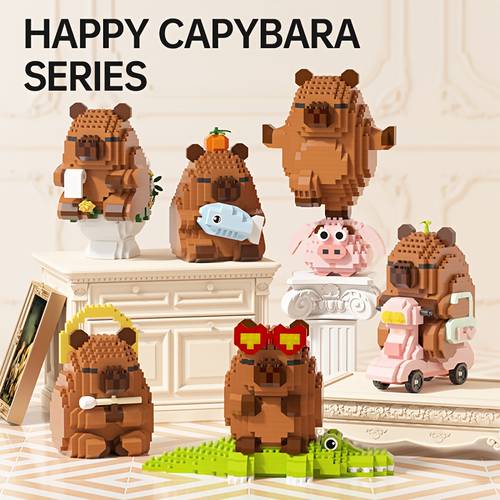 capybara baustein spielzeug set, 6 stile von kleinen -blöcken, für partyzubehör, geburtstagsgeschenke, büro- und heim-desktop-dekorationen, kreative überraschungs-weihnachtsgeschenke, neujahr ornamente