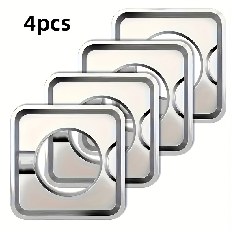 TEMU 4 Stainless Furnace Covers, 7.5-inch (20cm) Gas Stove Burner Base Drip Pan, Silvery Thick Anti Curling Drip Pan, , Suitable For Outdoor Kitchen,