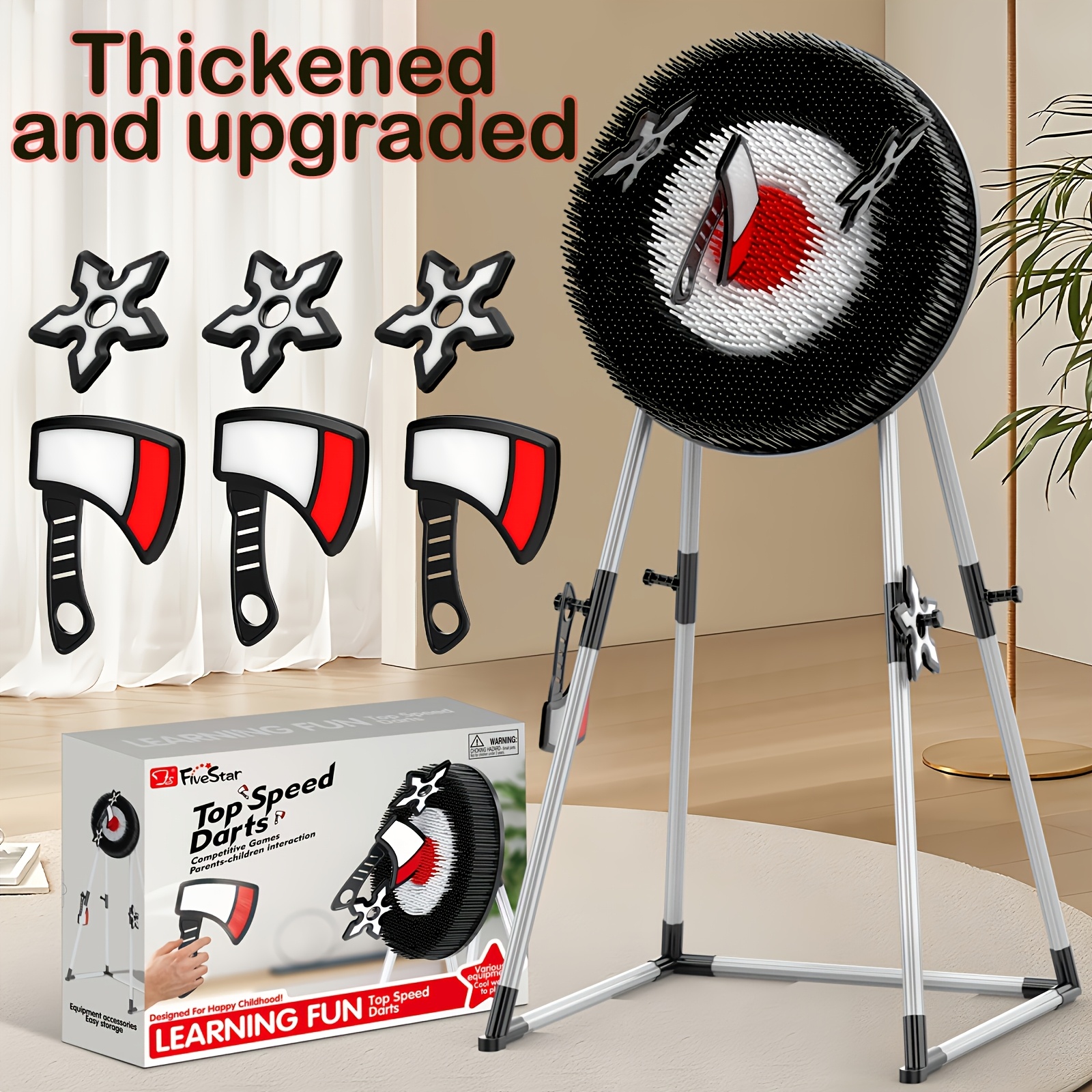 BLACK SERIES Axe Throwing Set - Includes 3 Plastic Axes, Collapsible Stand, Bristle Target - Safe for Indoor & Outdoor Play - Fun Sports Toss Game - For Adults - Christmas Gift Idea
