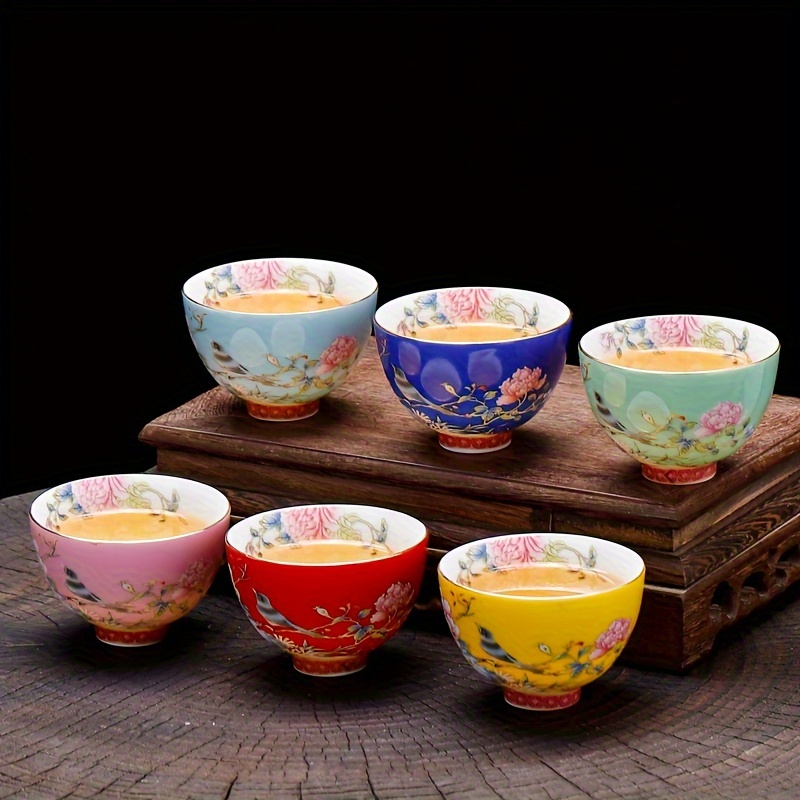 

6pcs, Chinese Style Flowers Painting Teacups, Ceramic Tea Cup Set, Exquisite Kung Fu Tea Cup, Summer Winter Drinkware, Home Decor, Room Decor