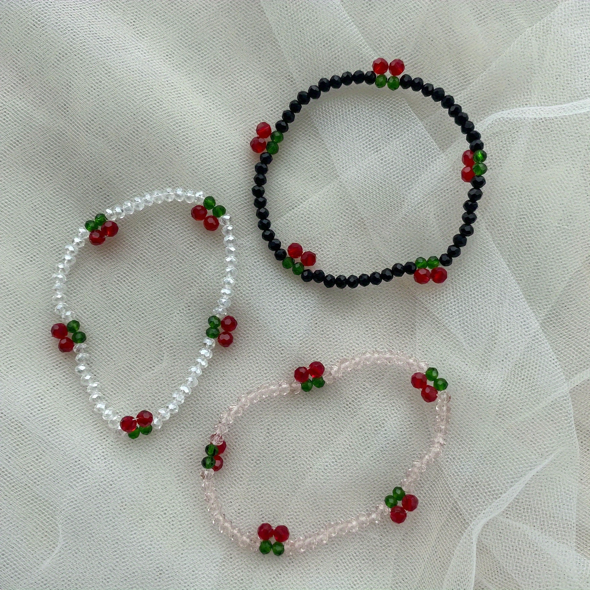 3pcs Cherry Bead Bracelet Set
