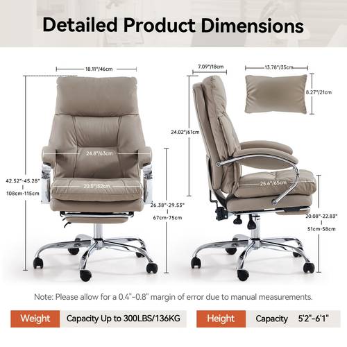 ergonomic executive office chair with and rest reclining high back pu leather comfy swivel wheels lumbar support cream black khaki stainless memory foam filling