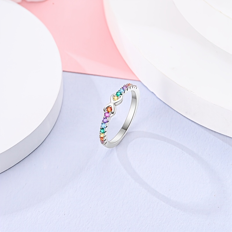 925 Silver Rainbow Infinite Ring with Zirconia Inlay