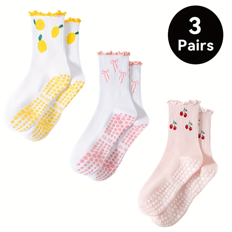 E-shop 3 Paar rutschfeste Yoga-Socken mit starkem Griff – geeignet für Yoga, Ballett, Pilates – atmungsaktive -Rutsch-Gymnastiksocken – Trainingsschuhe