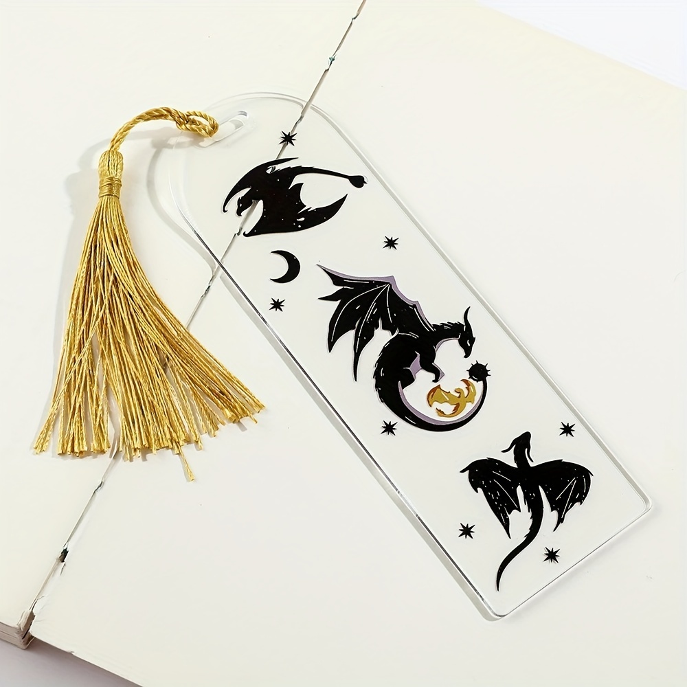 

Acrylic Dragon Bookmark With Gold Tassel - High-quality Pmma Clear Bookmark With Black Dragon Design For Book Lovers, Teachers, And Friends - Ideal Gift For Readers And Collectors