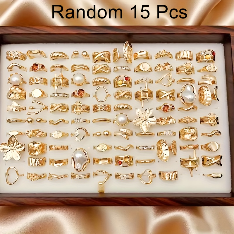 طقم خواتم زهور غير منتظمة 9/15/25/32 قطعة - موضة نسائية للحفلات والمناسبات (بدون علبة) - Image 5
