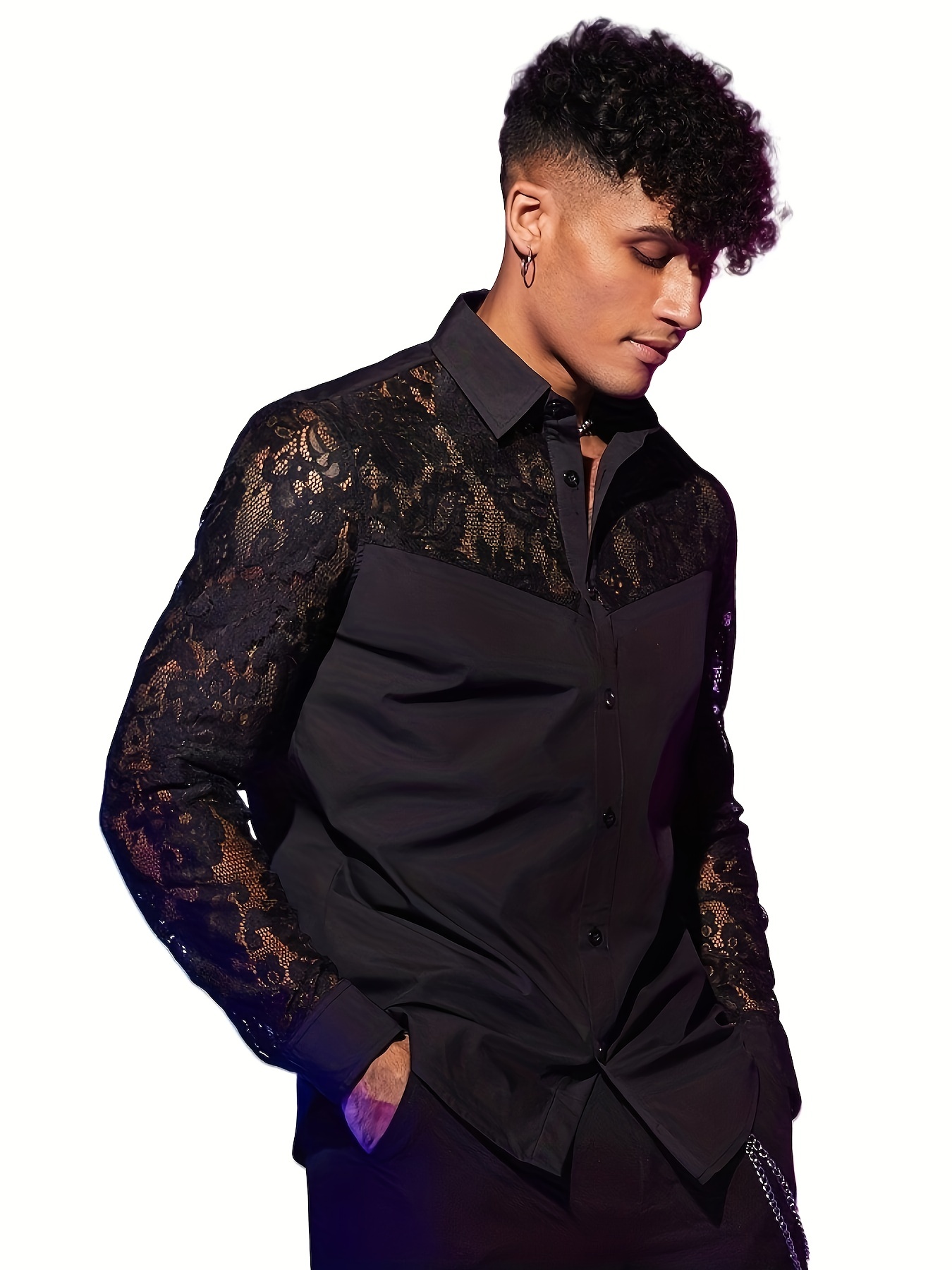 chinese dress ladies Men's Long Sleeve Lace Shirt - Black main image 0