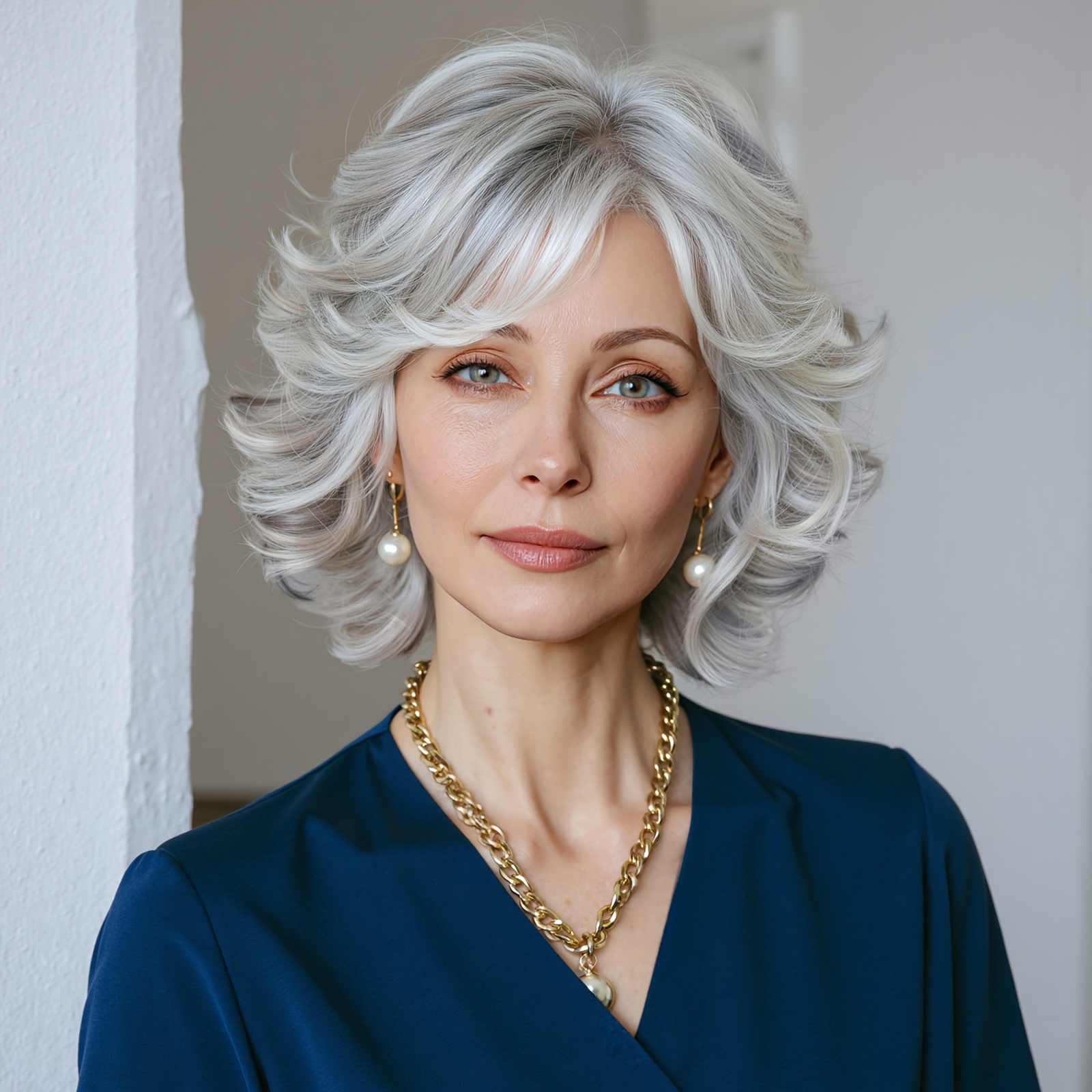Image of Short Curly Wig With Gray Bangs Made From High-temperature Fiber, Suitable For Daily Wear Or Special Occasions Like Christmas And Valentine's Day, Exuding An Elegant And Mature Vibe For Women