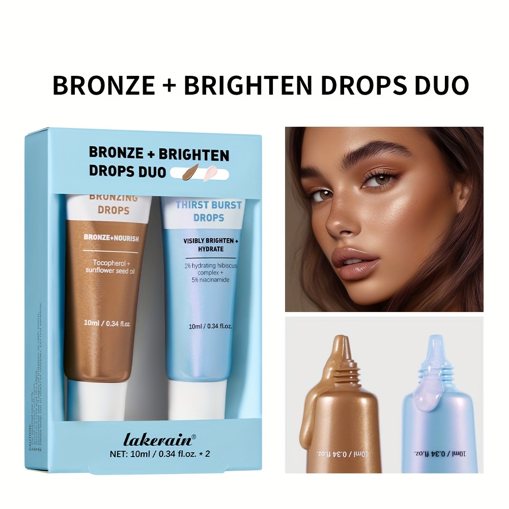 Brightening & Bronzing Drops Duo Set for All Light Beige Light Beige, Essential for Summer Beach, Perfect Valentine'S Day, Christmas, Halloween Gift