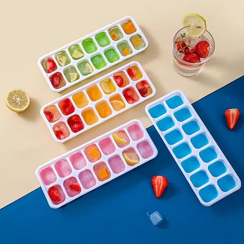 4pcs set 2 trays 2 lids multi functional   mold set in random colors 14 cube   tray with splash proof detachable lids suitable for cocktails refrigerators and stackable lidded ice trays