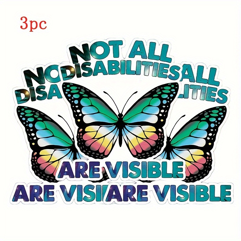 

3-pack Emotional Support Butterfly Decals, Mental Health Awareness Stickers, Invisible Disabilities Vinyl Stickers For Laptop, Car, Special - Durable Paper Material