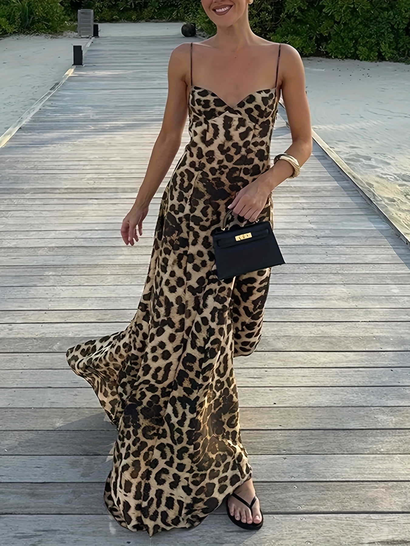 vestido maxi elegante estampado leopardo sin mujer Temu Mexico