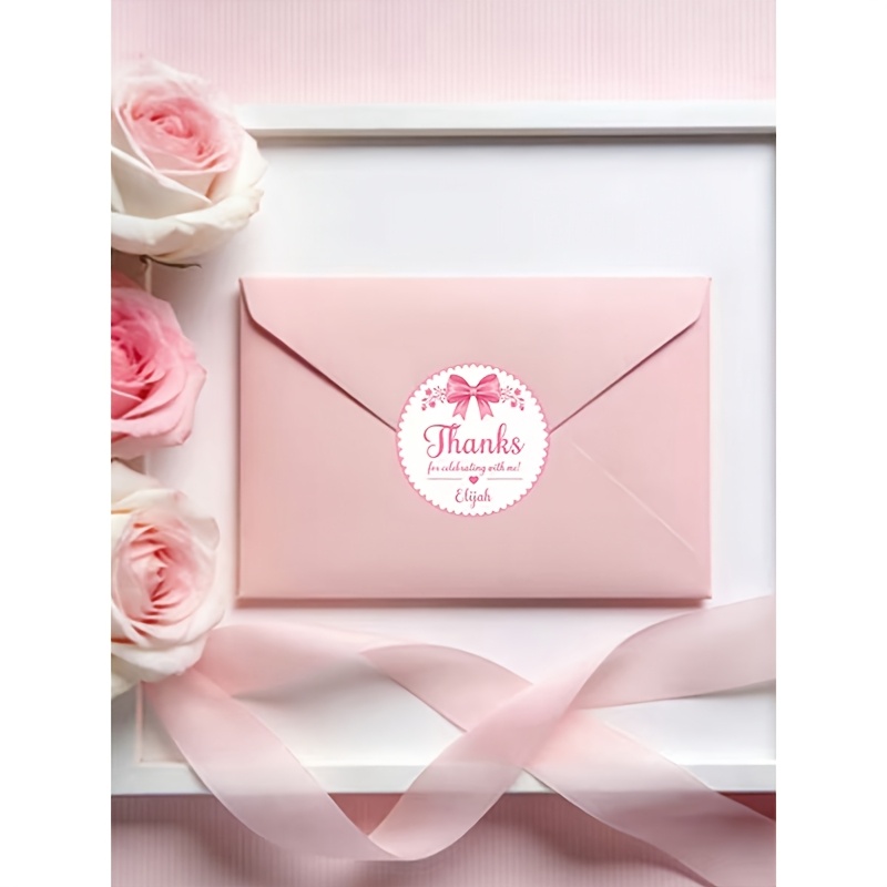 TEMU Personalized Custom Stickers, Round Pink Bow Floral Label Stickers, Diverse Materials, Suitable For Gift Boxes, Decoration, Wedding, Birthday