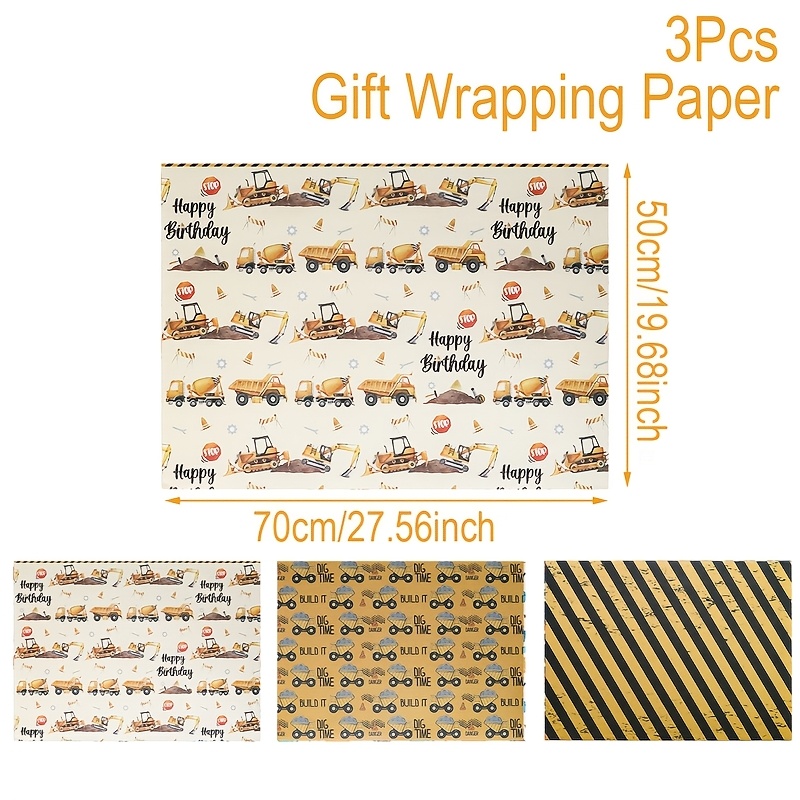 Image of 3/6pcs,mixed Engineering Vehicle Birthday Wrapping Paper,construction Theme Party Gift Packaging Paper,happy Birthday Party Decor,1st Birthday Party Supplies,baby Shower Decor,event Party Favor Paper