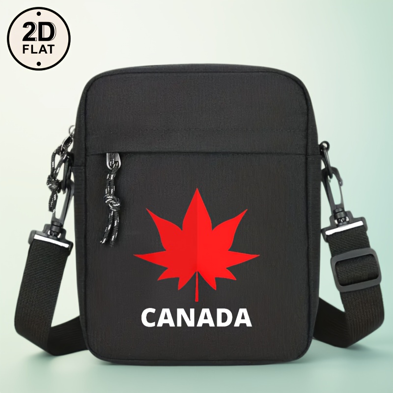 TEMU Sac Bandoulière Homme | Un Élégant Sac Noir à Bandoulière avec un Design "Feuille d'Érable du Canada" - Bandoulière Réglable, Bandoulière