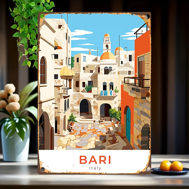 

Room Decor Bari Italy Vintage Metal Wall Art, Waterproof Iron Sign, 8x12 Inches, Pre-drilled, Weather-resistant Decor With For Home, Garden, Bar, Farm, Office