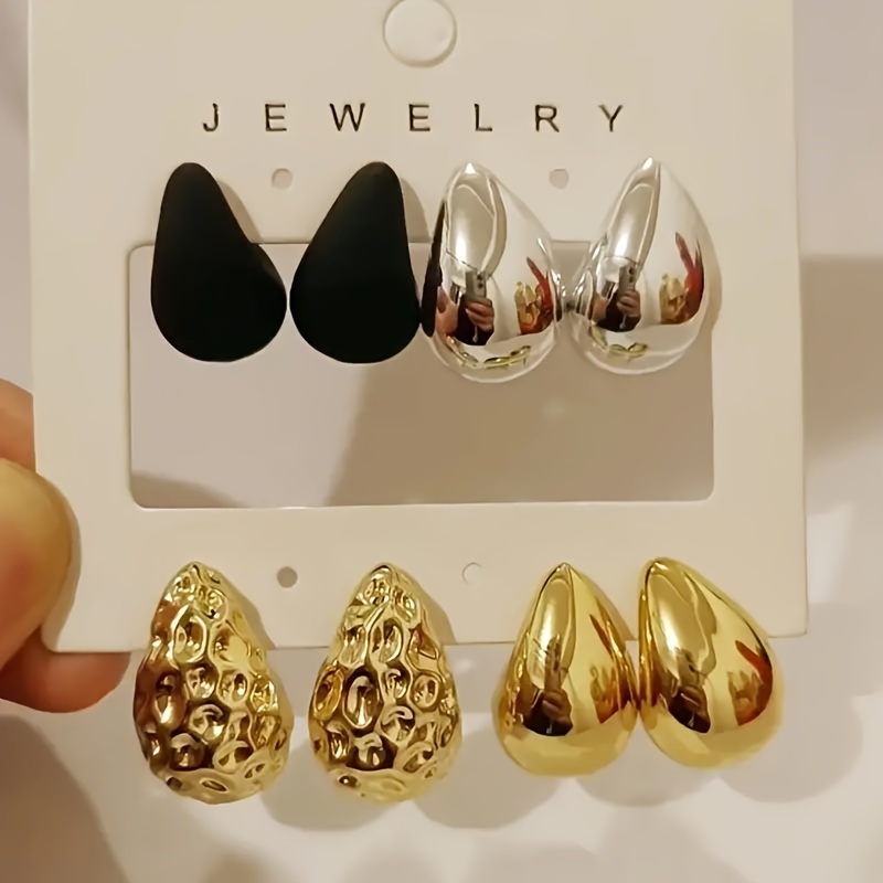 8pcs Women's Hoop Earrings Geometric Lightweight Plastic Stainless Steel Posts