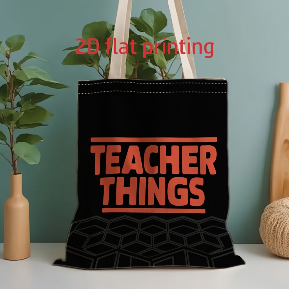 TEMU 1pc Double-sided Printing Men's Tote Bag - 2d Flat Print "teacher Thing Gs" Text Pattern For Men And Women, Light And Durable, Reusable Shopping